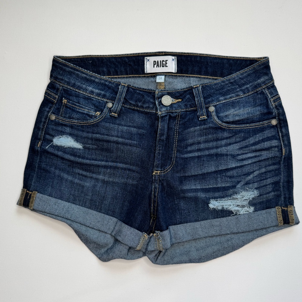 PAIGE Women's Distressed Jimmy Jimmy Blue Jean‎ Shorts, Size 24